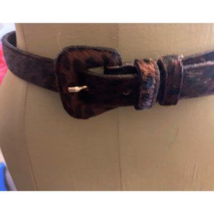 Unknown Brown Black Leopard Print Ponyhair Leather Skinny Belt Size Small